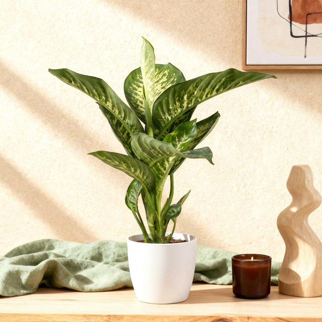 Green boutiQ - Zimmerpflanzen - Diefenbachia Tropic Snow - Dieffenbachia - Wenig Pflege - mit Potter Weiß - Bunt - 1 Pflanze - mit Potter Weiß - Topf 21cm - Höhe 90-100cm 