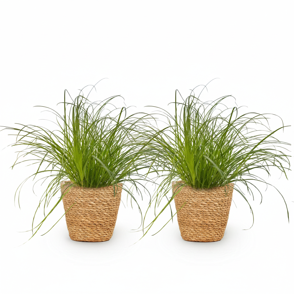 Green boutiQ - Zimmerpflanze - Cyperus alternifolius Zumula - Katzenpflanze - Haustierfreundliche Pflanze - Grün - 2 Pflanzen - mit Korb - Topf 12cm - Höhe 20cm 