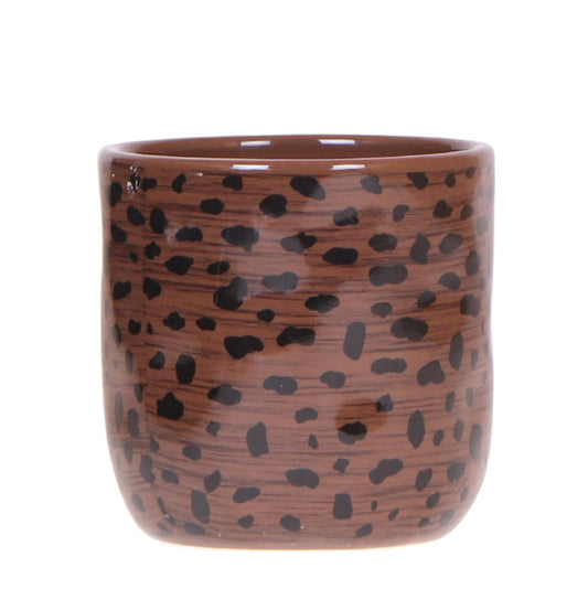 Leoparden-Ziertopf – Blumentopf Ø9 cm – Keramik Übertopf mit Leopardenmuster – Dekorativer Topf für Zimmerpflanzen – Modern & auffällig – Braun/Schwarz 
