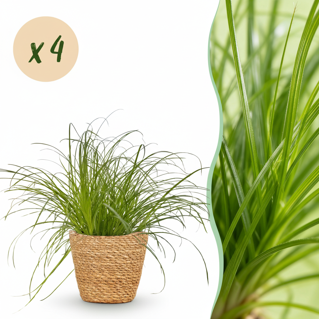 Green boutiQ - Zimmerpflanze - Cyperus alternifolius Zumula - Katzenpflanze - Haustierfreundliche Pflanze - Grün - 4 Pflanzen - mit Korb - Topf 12cm - Höhe 20cm 