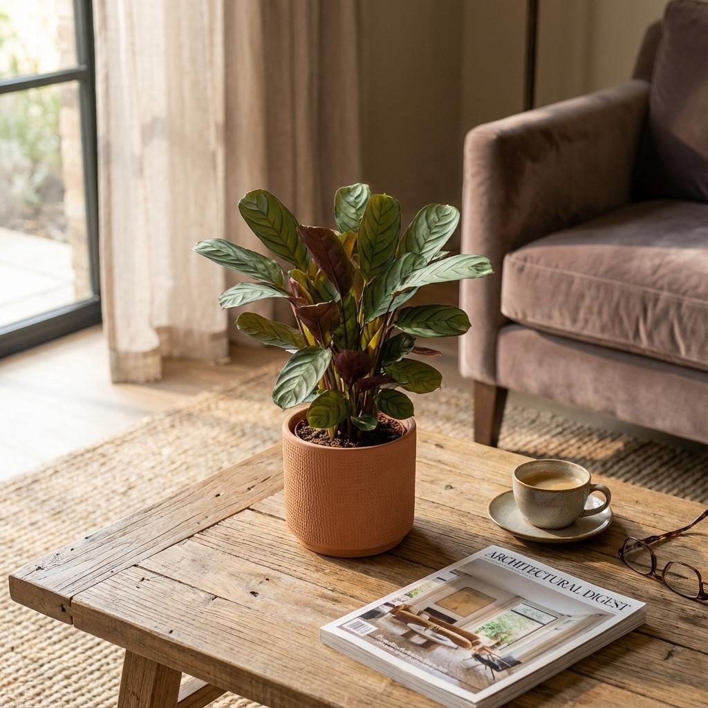 Korbmarante Ctenanthe Amagris Ø14cm Höhe 35–40cm – Gebetspflanze mit grau-grünen Blättern & violetter Unterseite – Elegante Zimmerpflanze für Wohnraum & Büro 