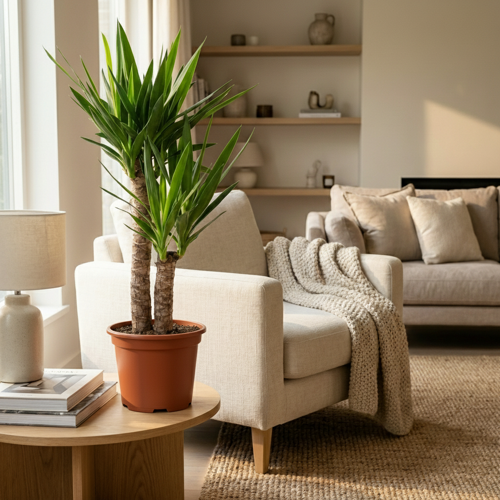 Green boutiQ - Plante d'intérieur - Yucca (Lis palmier) - Yucca Elephantipes - Vert - Entretien facile - 1 Plante - Pot 21cm - Hauteur 80 - 90cm 