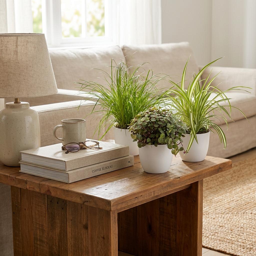 Green boutiQ - Zimmerpflanze - Cyperus - Calissia - Chlorophytum - Mix aus 3 - Haustierfreundliche Pflanzen - Grün - 3 Pflanzen - mit Potter Weiß - Topf 12cm - Höhe 20cm 