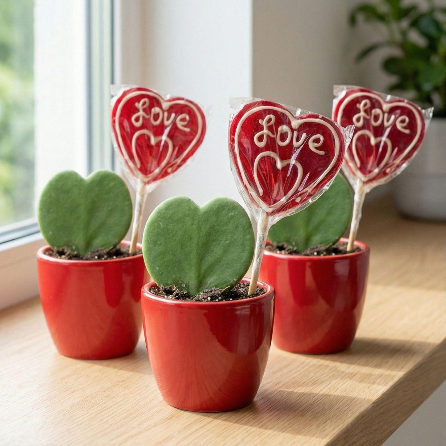Sweetheart Pflanzen-Set – Grünes Mini-Geschenk – Topf & Pflanze – Rot 