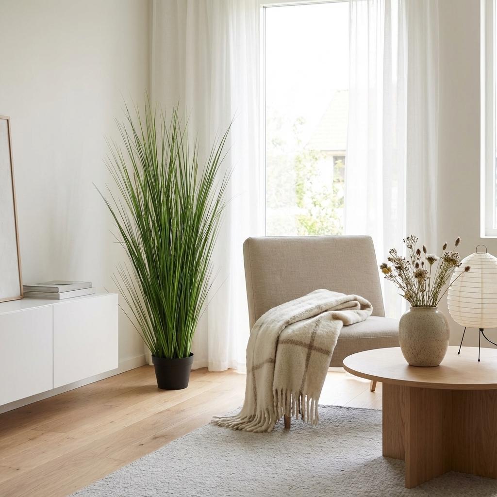 Zwiebelgras Kunstpflanze 130cm – Moderne Deko Kunstpflanze – Pflegefreie Zimmerpflanze für Wohnzimmer Büro & Empfangsbereich