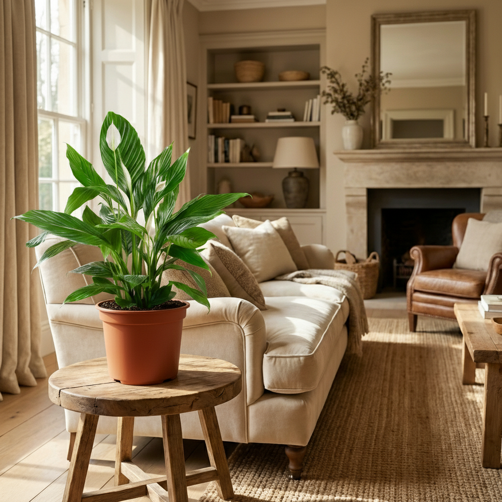 Green boutiQ - Plante d'intérieur - Fleur de lune - Spathiphyllum - Blanc - Entretien facile - 1 Plante - Pot 19cm - Hauteur 70 - 80cm 