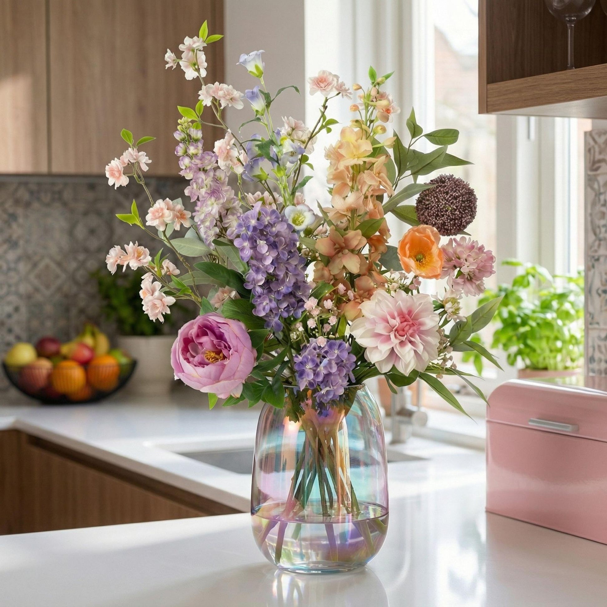 Kunstbloemen Boeket - Pastel Meadow Deluxe - Real Touch - 15 Stelen - ↑ 100 cm 