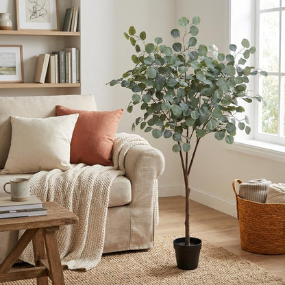 Eukalyptus Baum Kunstpflanze 150cm – Realistische Eucalyptus Deko Pflanze – Pflegefreie Zimmerpflanze für Wohnzimmer Büro & Empfangsbereich