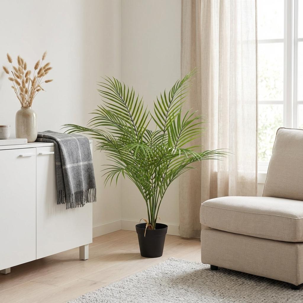 Kentia Palme Kunstpflanze 65cm – Dekorative Kunstpalme Zimmerpflanze – Pflegefreie Deko Pflanze für Wohnzimmer Büro & Regal