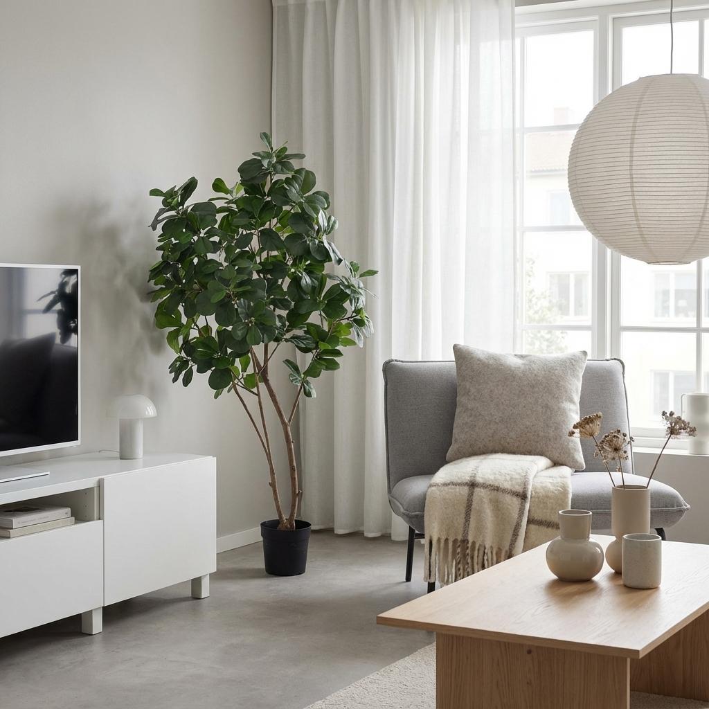 Ficus Lyrata Tree Kunstpflanze 180cm – Große Geigenfeige Deko Baum – Pflegefreie Zimmerpflanze für Wohnzimmer Büro & Empfangsbereich