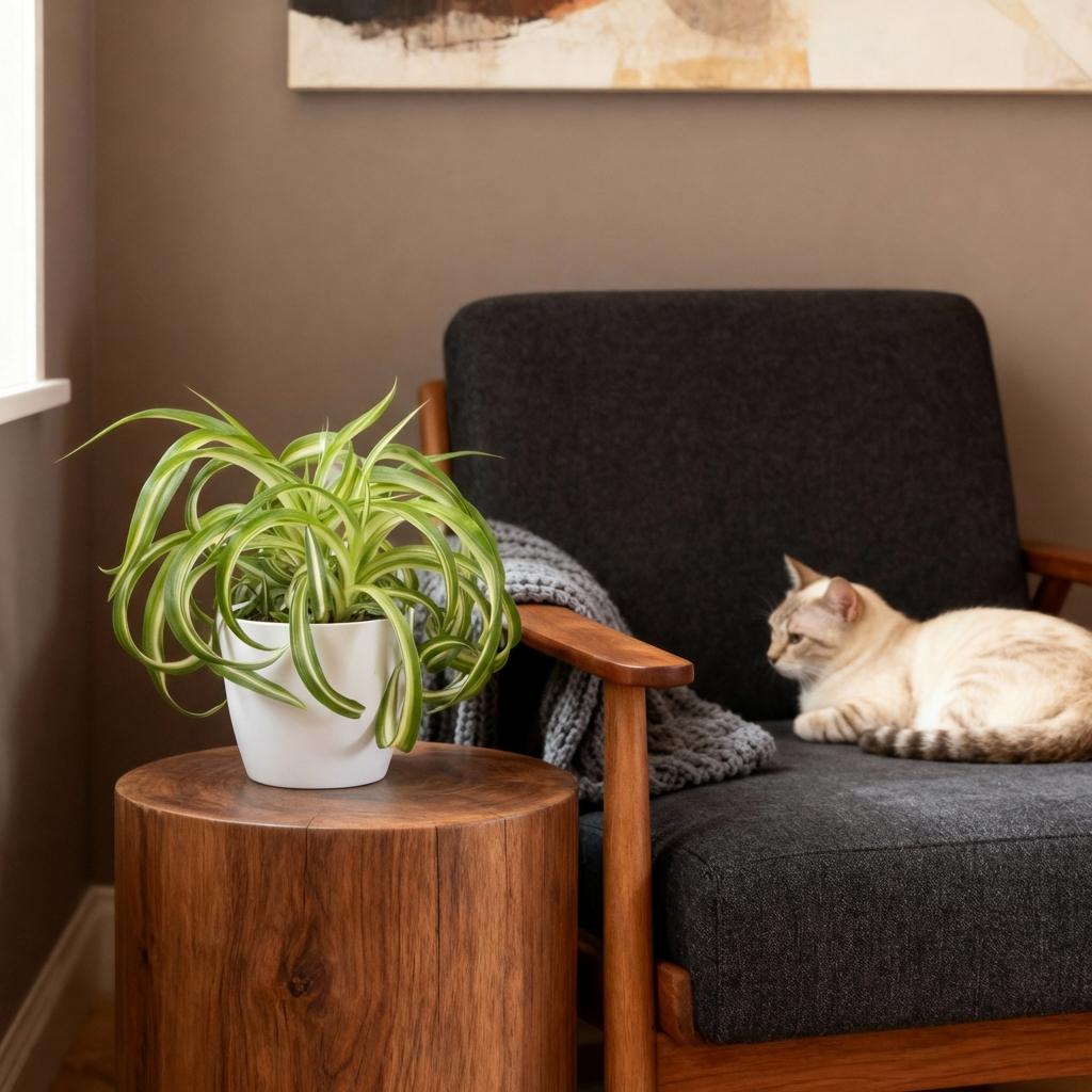 Green boutiQ - Zimmerpflanze - Chlorophytum comosum Bonnie - Lockige Graslilie - Haustierfreundliche Pflanze - Grün - 2 Pflanzen - mit Potter Weiß - Topf 12cm - Höhe 20cm 