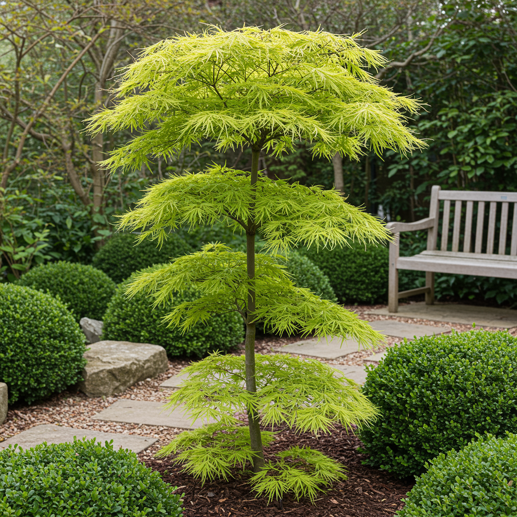 Japanischer Ahorn – Acer palmatum 'Koto-no-ito' – 2 Pflanzen – ca. 70 cm hoch – Topf Ø19 cm – feingliedriges grünes Laub – Balkon- & Gartenpflanze 