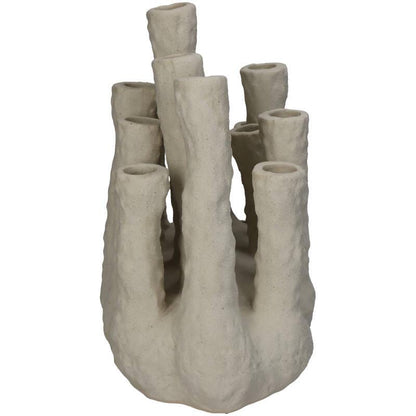 Blumenhalter XL Koralle – Ecru – Mehrfachvase aus Keramik – Dekorativer Blumenhalter für Trockenblumen & Arrangements – Maße 27×16×24 cm 
