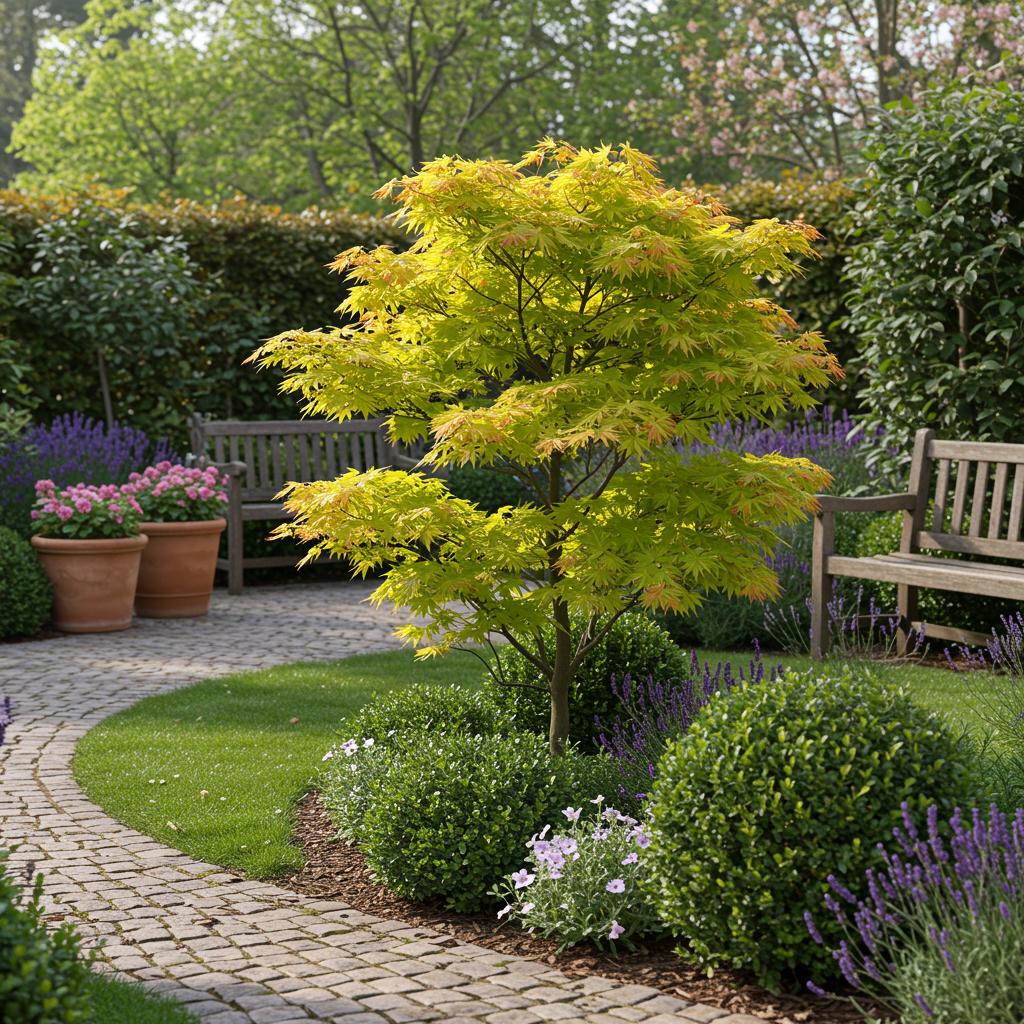 Japanischer Ahorn – Acer palmatum 'Jordan' – 2 Pflanzen – ca. 70 cm hoch – Ø19 cm – leuchtend gelbe Blätter – Balkon- & Gartenpflanze 