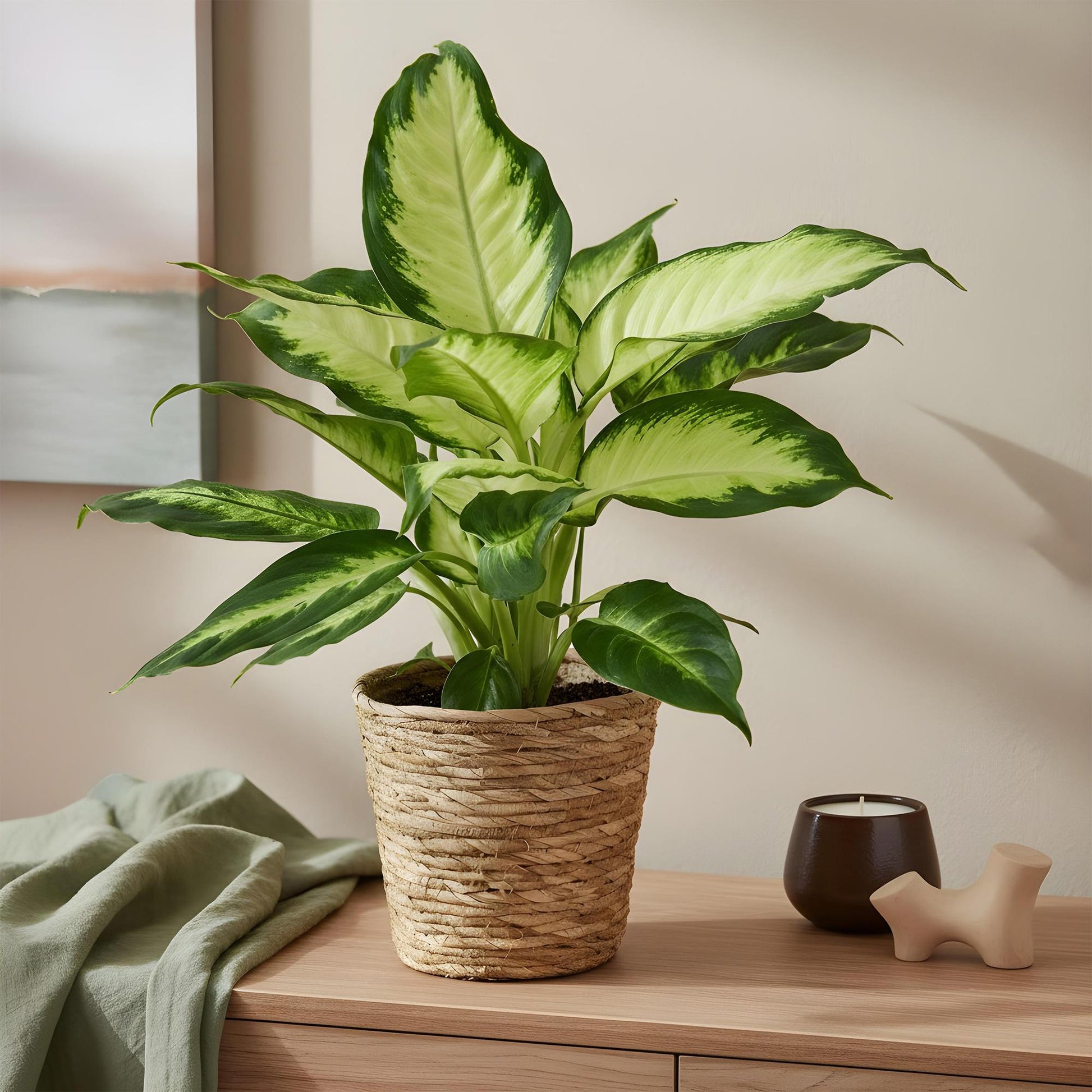 Green boutiQ - Zimmerpflanzen - Dieffenbachia Camilla - Dieffenbachia - Wenig Pflege - Bunt - 1 Pflanze - Topf 17cm - Höhe 45-50cm 