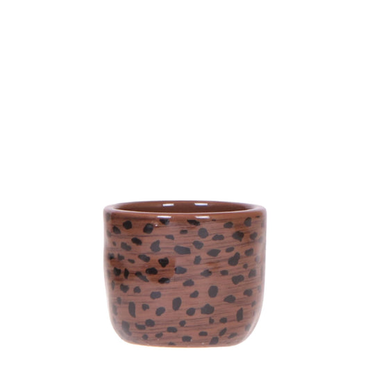 Leoparden-Ziertopf – Ø6 cm – Dekotopf mit Leopardenmuster – Pflanztopf aus Keramik – Blumentopf für kleine Zimmerpflanzen & Sukkulenten – Braun/Schwarz – Indoor-Deko 