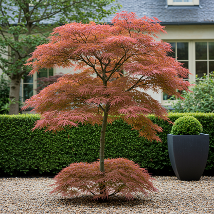 Japanischer Ahorn – Acer palmatum Jerre Swarts – 2 Pflanzen – Dunkelrot – je ca. 70 cm hoch – im 19 cm Topf – Balkon- & Kübelpflanze – Farbwechsel im Herbst 