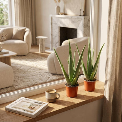 Aloe Vera – 2 Pflanzen – Ø10,5cm – Höhe 35–40cm – Pflegeleichte Sukkulente – Heilpflanze mit fleischigen Blättern – Ideal für Fensterbank & Wohnraum 