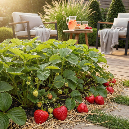 Erdbeere Fragaria Elvira winterhart 6 Pflanzen Höhe 30cm Ø9cm – Rote Erdbeere für Beet Balkon & Topf – Pflegeleichte Obstpflanze mit hohem Ertrag 