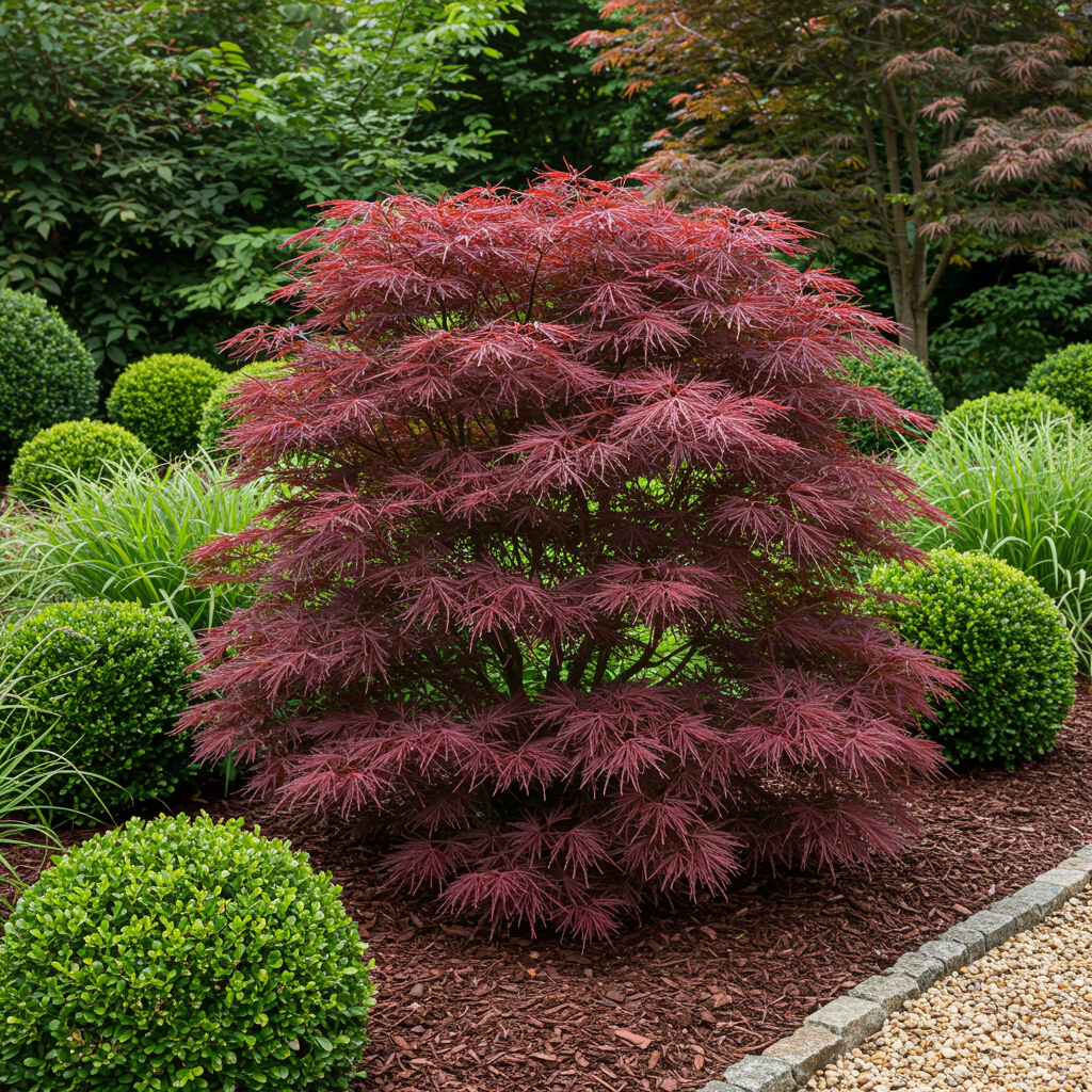 Japanischer Ahorn – Acer palmatum 'Sumi-nagashi' – 2 Pflanzen – je ca. 70 cm hoch – Topf Ø19 cm – tiefviolettes Laub mit Glanz – Balkon- & Gartenpflanze 