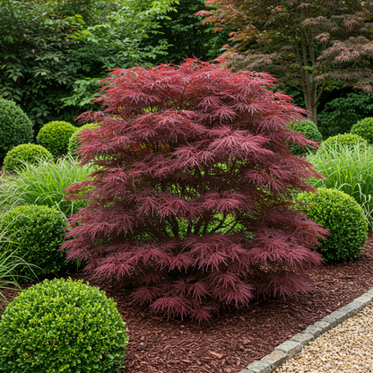 Japanischer Ahorn – Acer palmatum 'Sumi-nagashi' – 2 Pflanzen – je ca. 70 cm hoch – Topf Ø19 cm – tiefviolettes Laub mit Glanz – Balkon- & Gartenpflanze 