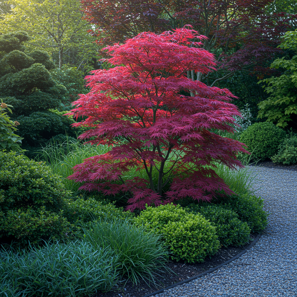 Japanischer Ahorn – Acer palmatum 'Atropurpureum' – 2 Pflanzen – ca. 70 cm hoch – Topf Ø19 cm – tief lila Blätter – Balkon- & Gartenpflanze 