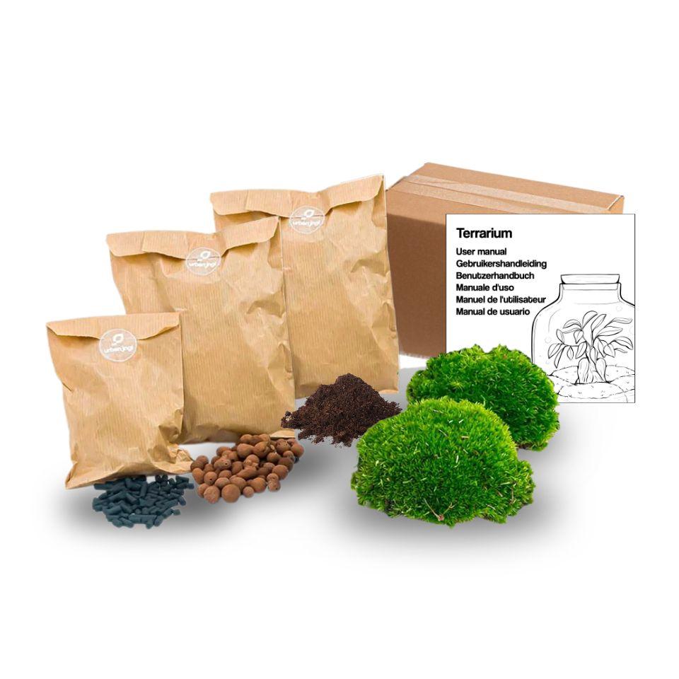 Flaschengarten - Pflanzenterrarium Nachfüllset & Starterset – DIY Komplettset - Moos, Erde, Blähton & Aktivkohle - 10–20cmØ - Anleitung & Pflegehinweise