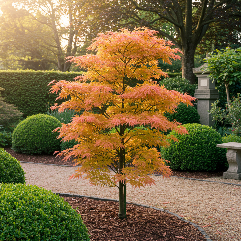 Japanischer Ahorn – Acer palmatum Katsura – 2 Pflanzen – Orange Herbstfärbung – je ca. 70 cm hoch – im 19 cm Topf – Balkonpflanze & Zierbaum – Für Beet, Terrasse & Kübel 