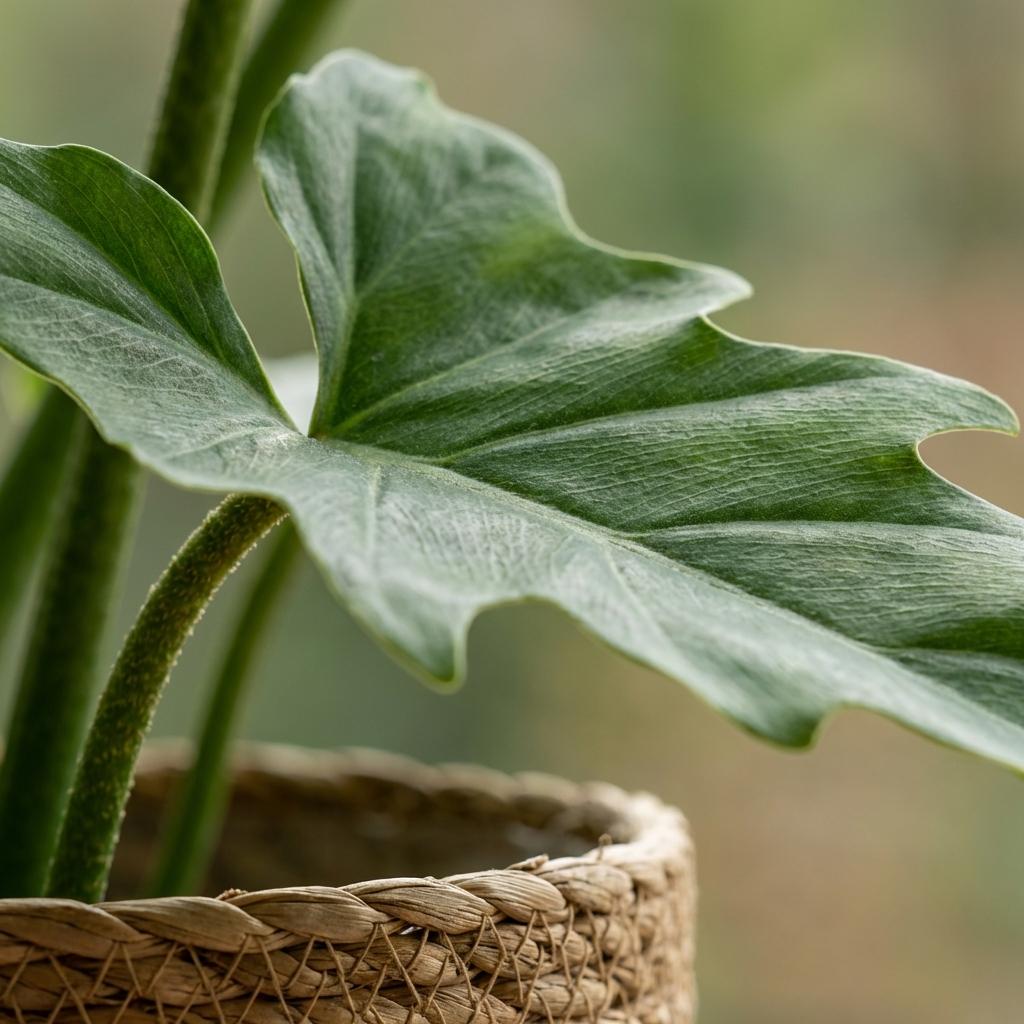 Green boutiQ - Zimmerpflanze - Philodendron - Philodendron Lacerum - Grün - Pflegeleicht - 1 Pflanze - mit Korb - Topf 19cm - Höhe 65cm 
