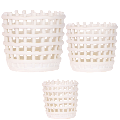 Mesh White Übertopf Set 3er – Ø6cm Ø9cm Ø12cm – weiße Keramik Übertöpfe im offenen Mesh Design – moderne Dekotöpfe für Zimmerpflanzen, Orchideen, Sukkulenten & Kräuter 