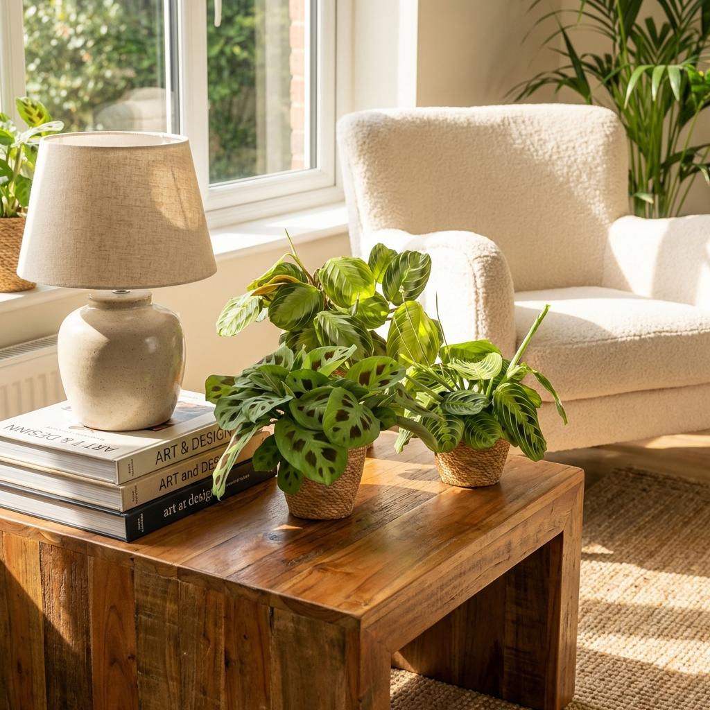 Green boutiQ - Zimmerpflanze - Marantha Silverband, Marantha Lemon Lime Marantha Kerchoveana - Gebetspflanze - Haustierfreundliche Pflanze - Grün - 3 Pflanzen - mit Korb - Topf 12cm - Höhe 25cm 