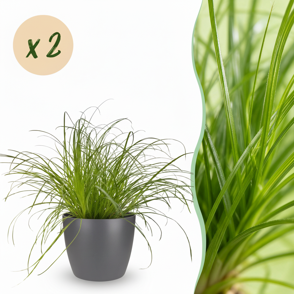 Green boutiQ - Zimmerpflanze - Cyperus alternifolius Zumula - Katzenpflanze - Haustierfreundliche Pflanze - Grün - 2 Pflanzen - mit Potter Grau - Topf 12cm - Höhe 20cm 