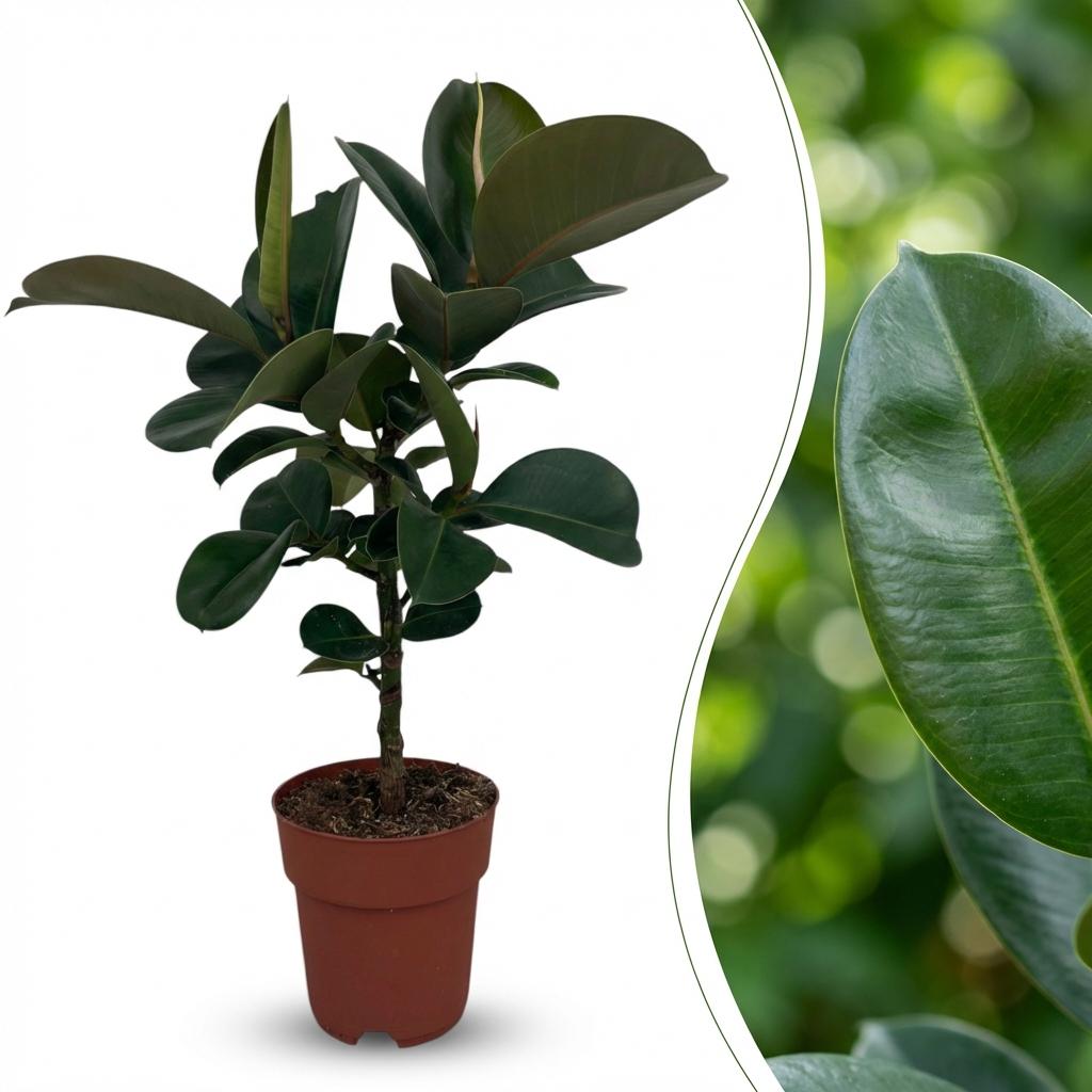 Green boutiQ - Zimmerpflanze - Gummibaum - Ficus Elastica Cloe - Grün - Pflegeleicht - 1 Pflanze - Topf 19cm - Höhe 65cm 