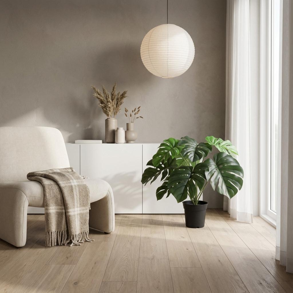 Monstera Deliciosa Kunstpflanze 45cm – Fensterblatt Deko Pflanze – Pflegefreie Zimmerpflanze für Wohnzimmer Büro & Fensterbank