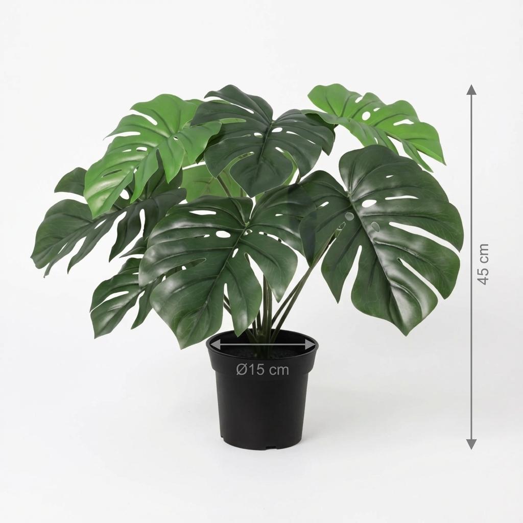 Monstera Deliciosa Kunstpflanze 45cm – Fensterblatt Deko Pflanze – Pflegefreie Zimmerpflanze für Wohnzimmer Büro & Fensterbank