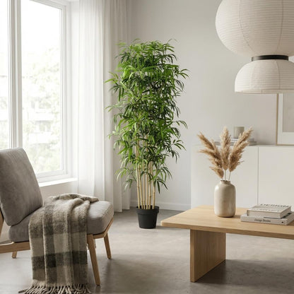 Künstlicher Bambus 180cm – Große Bambus Kunstpflanze im Topf – Realistische Deko Pflanze für Wohnzimmer Büro & Empfangsbereich