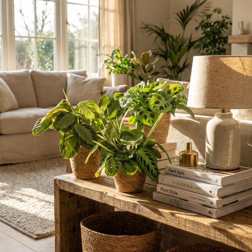 Green boutiQ - Zimmerpflanze - Marantha Silverband, Marantha Lemon Lime Marantha Kerchoveana - Gebetspflanze - Haustierfreundliche Pflanze - Grün - 3 Pflanzen - mit Korb - Topf 12cm - Höhe 25cm 