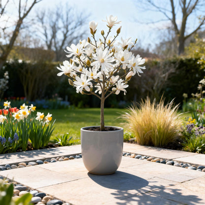GreenboutiQ - Stamm Pflanze - Magnolia stellata - Terrassenpflanze - Laubabwerfend - Winterhart - Weiße Blüte - Topf 19cm Höhe 90cm 