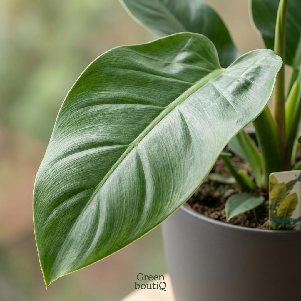 Green boutiQ - Zimmerpflanze - Philodendron - Philodendron Imperial Green - Grün - Pflegeleicht - 1 Pflanze - mit Übertopf Grau - Topf 19cm - Höhe 65cm 