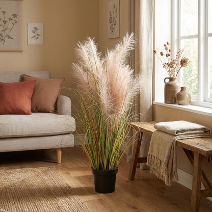 Schilfrohr Kunstpflanze 95cm – Dekorative Reetgras Deko Pflanze – Pflegefreie Kunstpflanze für Wohnzimmer Büro & Balkonüberdachung