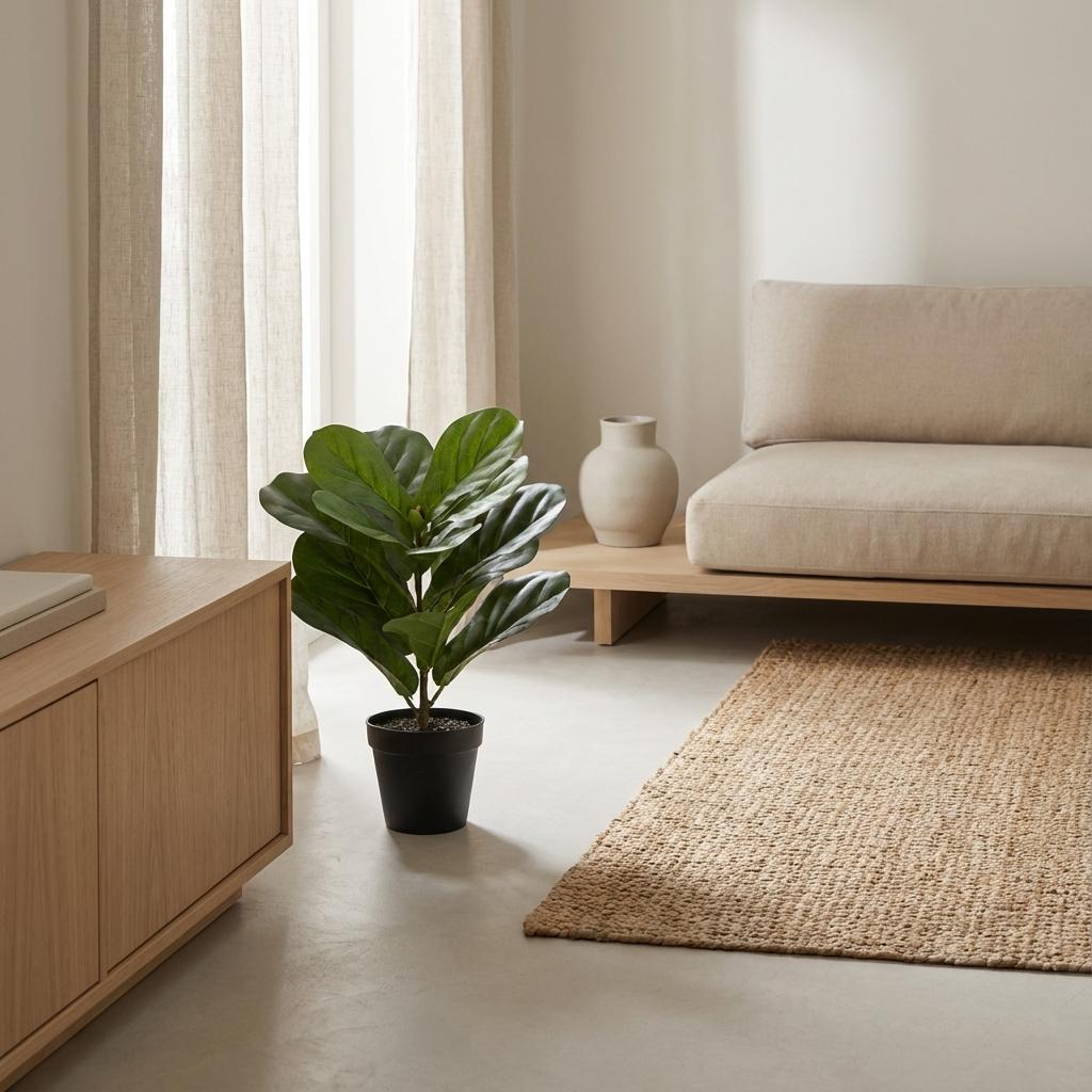 Ficus lyrata Kunstpflanze 40cm – Kompakte Geigenfeige Deko Pflanze – Pflegefreie Zimmerpflanze für Fensterbank Büro & Regal