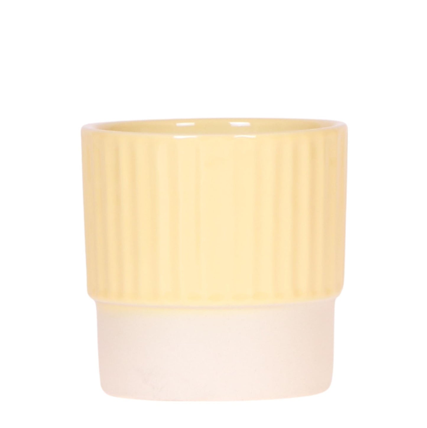 Butter Dekotopf Yellow – Floral Blush Kollektion – Pastellgelber Blumentopf mit glänzendem Oberteil & matter Basis – Kleine Pflanzgefäß mit feiner Rillenstruktur – Für Innenräume & dekorative Akzente 