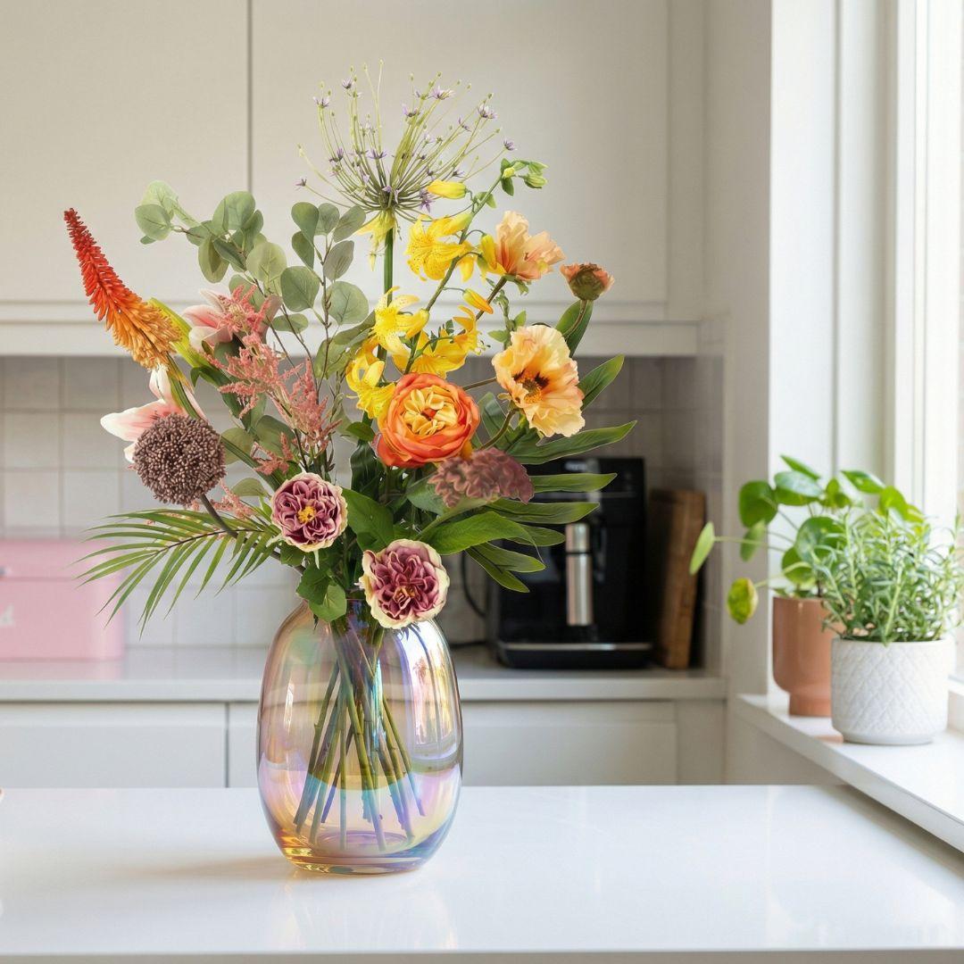 Kunstblumenstrauß - Amber Peach Deluxe - Real Touch - 12 Stiele - ↑ 105 cm 