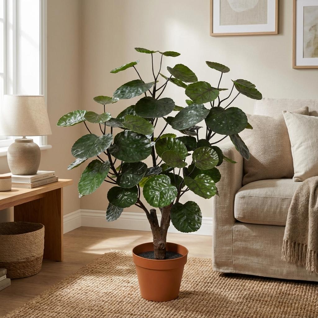 Polyscias Fabian Kunstpflanze 55cm – Dekorative Aralie Deko Pflanze – Pflegefreie Zimmerpflanze für Wohnzimmer Büro & Regal