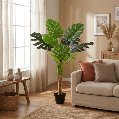 Monstera Deliciosa Kunstpflanze 120cm – Große Fensterblatt Deko Pflanze – Pflegefreie Zimmerpflanze für Wohnzimmer Büro & Empfangsbereich