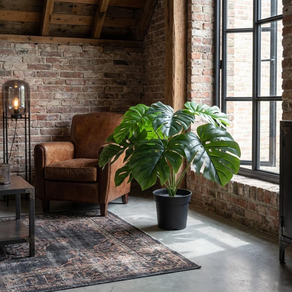 Monstera Deliciosa Kunstpflanze 45cm – Fensterblatt Deko Pflanze – Pflegefreie Zimmerpflanze für Wohnzimmer Büro & Fensterbank