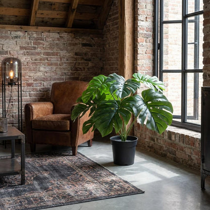 Monstera Deliciosa Kunstpflanze 45cm – Fensterblatt Deko Pflanze – Pflegefreie Zimmerpflanze für Wohnzimmer Büro & Fensterbank