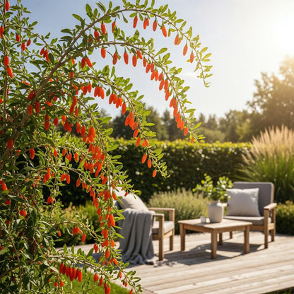Goji-Beere Lycium barbarum winterhart 3 Pflanzen Ø9cm Höhe 30cm – Rote orange Beerenpflanze für Garten Beet Balkon & Terrasse 