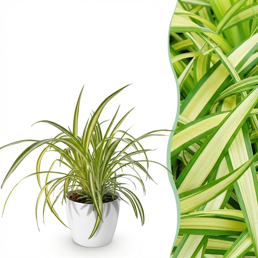 Green boutiQ - Zimmerpflanze - Chlorophytum comosum Variegatum - Bunte Graslilie - Haustierfreundliche Pflanze - Grün - 1 Pflanze - mit Potter Weiß - Topf 12cm - Höhe 20cm 