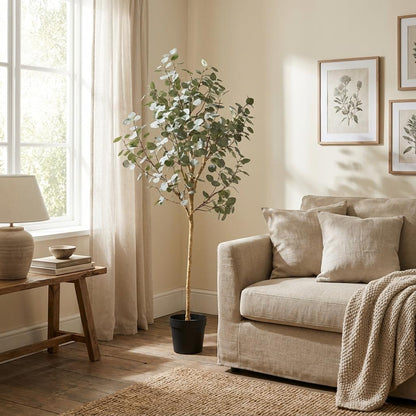 Eukalyptus Kunstpflanze 180cm – Großer Eucalyptus Baum Deko Pflanze – Pflegefreie Zimmerpflanze für Wohnzimmer Büro & Empfangsbereich